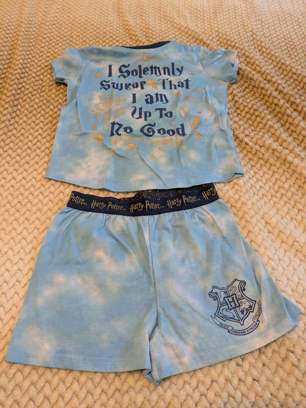 Warner Bros. Kids Light Blue Tie-Dye Pajama Set - 'I Solemnly Swear'